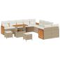 Preview: 13-teiliges Garten Sofa Set mit Kissen Beige Poly Rattan Akazie, 2-Sitzer Garten Sofa mit Kissen Beige Poly Rattan, 3-teiliges Garten Esstischset mit Kissen Beige Poly Rattan Akazie
