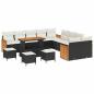 Preview: Garten-Sofa-Set 14-teilig mit Kissen Schwarz Poly-Rattan Akazie, 2-Sitzer Garten-Sofa mit Kissen Schwarz Poly-Rattan, Garten-Dining-Set 4-teilig mit Kissen Schwarz Poly-Rattan Akazie