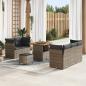 Preview: ARDEBO.de - 8-teiliges Garten Sofa Set mit Kissen Grau Poly Rattan Akazie, 3-teiliges Garten Essset mit Kissen Grau Poly Rattan Akazie