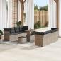 Preview: ARDEBO.de - 11-teiliges Garten Sofa Set mit Kissen Grau Poly Rattan Akazie, 3-teiliges Garten Essset mit Kissen Grau Poly Rattan Akazie