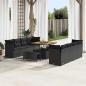 Preview: ARDEBO.de - 11-teiliges Garten Sofa Set mit Kissen Schwarz Poly Rattan Akazie, 3-teiliges Garten Esszimmer Set mit Kissen Schwarz Poly Rattan Akazie