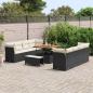 Preview: 11-teiliges Garten Sofa Set mit Kissen Schwarz Poly Rattan Akazie, 3-teiliges Garten Essset mit Kissen Schwarz Poly Rattan Akazie