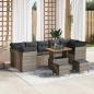 Preview: ARDEBO.de - 10-teiliges Garten-Sofa-Set mit Kissen Grau Poly-Rattan Akazie, 3-teiliges Garten-Ess-Set mit Kissen Grau Poly-Rattan Akazie