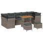 Preview: 10-teiliges Garten-Sofa-Set mit Kissen Grau Poly-Rattan Akazie, 3-teiliges Garten-Ess-Set mit Kissen Grau Poly-Rattan Akazie