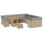 Preview: 13-teiliges Garten Sofaset mit Kissen Beige Poly Rattan Akazie, 3-teiliges Garten Esstischset mit Kissen Beige Poly Rattan Akazie