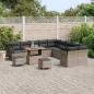 Preview: 13-teiliges Garten Sofa Set mit Kissen Grau Poly Rattan Akazie, 3-teiliges Garten Esszimmer Set mit Kissen Grau Poly Rattan Akazie