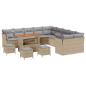 Preview: Gartensofa-set mit Kissen 14 pcs Beige und Hellgrau Poly-Rattan