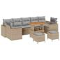 Preview: 10-teiliges Garten Sofa Set mit Kissen Beige Poly Rattan Akazie, 3-teiliges Garten Esszimmer Set mit Kissen Beige Poly Rattan Akazie