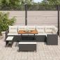 Preview: ARDEBO.de - 9-teiliges Garten Sofa Set mit Kissen Schwarz Poly Rattan Akazie, 3-teiliges Garten Esszimmer Set mit Kissen Schwarz Poly Rattan Akazie
