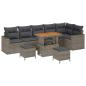 Preview: 9-teiliges Garten-Sofa-Set mit Kissen Grau Poly Rattan Akazie, 3-teiliges Garten-Ess-Set mit Kissen Grau Poly Rattan Akazie