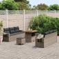 Preview: 9-teiliges Garten Sofa Set mit Kissen Grau Poly Rattan Akazie, 3-teiliges Garten Esszimmer Set mit Kissen Grau Poly Rattan Akazie