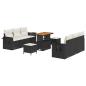 Preview: 9-teiliges Garten Sofa Set mit Kissen Schwarz Poly Rattan Akazie, 3-teiliges Garten Essset mit Kissen Schwarz Poly Rattan Akazie