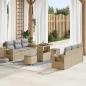Preview: ARDEBO.de - 9-teiliges Garten Sofa Set mit Kissen Beige Poly Rattan Akazie, 3-teiliges Garten Essset mit Kissen Beige Poly Rattan Akazie