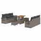 Preview: ARDEBO.de - 9-teiliges Garten Sofa Set mit Kissen Grau Poly Rattan Akazie, 3-teiliges Garten Esszimmer Set mit Kissen Grau Poly Rattan Akazie