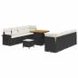 Preview: 11-teiliges Garten-Sofa-Set mit Kissen Schwarz Poly-Rattan Akazie, 3-teiliges Garten-Dining-Set mit Kissen Schwarz Poly-Rattan Akazie
