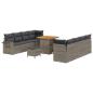 Preview: ARDEBO.de - 11-teiliges Garten Sofa Set mit Kissen Grau Poly Rattan Akazie, 3-teiliges Garten Essset mit Kissen Grau Poly Rattan Akazie