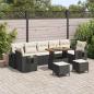 Preview: ARDEBO.de - 10-teiliges Garten Sofa Set mit Kissen Schwarz Poly Rattan Akazie, 3-teiliges Garten Ess-Set mit Kissen Schwarz Poly Rattan Akazie