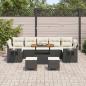 Preview: 10-teiliges Garten Sofa Set mit Kissen Schwarz Poly Rattan Akazie, 3-teiliges Garten Ess-Set mit Kissen Schwarz Poly Rattan Akazie