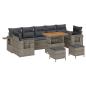 Preview: 10-teiliges Garten Sofa Set mit Kissen Graues Poly Rattan Akazie, 3-teiliges Garten Essset mit Kissen Graues Poly Rattan Akazie