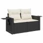 Preview: ARDEBO.de - 9-teiliges Garten Sofa Set mit Kissen Schwarz Poly-Rattan Akazie, 4-teiliges Garten Esstisch Set mit Kissen Schwarz Poly-Rattan Akazie