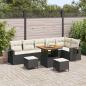 Preview: ARDEBO.de - 9-teiliges Garten Sofa Set mit Kissen Schwarz Poly Rattan Akazie, 3-teiliges Garten Esstisch Set mit Kissen Schwarz Poly Rattan Akazie