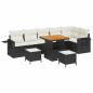 Preview: 9-teiliges Garten Sofa Set mit Kissen Schwarz Poly Rattan Akazie, 3-teiliges Garten Esstisch Set mit Kissen Schwarz Poly Rattan Akazie