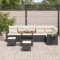 Preview: 9-teiliges Garten Sofa Set mit Kissen Schwarz Poly Rattan Akazie, 3-teiliges Garten Essset mit Kissen Schwarz Poly Rattan Akazie