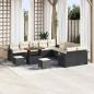 Preview: ARDEBO.de - 13-teiliges Garten Sofa Set mit Kissen Schwarz Poly Rattan Akazie, 3-teiliges Garten Esszimmer Set mit Kissen Schwarz Poly Rattan Akazie