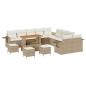 Preview: 14-teiliges Garten Sofa Set mit Kissen Beige Poly Rattan Akazie, 4-teiliges Garten Esstisch-Set mit Kissen Beige Poly Rattan Akazie