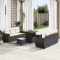 Preview: ARDEBO.de - 9-teiliges Garten Sofa Set mit Kissen Schwarz Poly Rattan Akazie, 3-teiliges Garten Essset mit Kissen Schwarz Poly Rattan Akazie