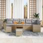 Preview: 9-teiliges Garten-Sofa-Set mit Kissen in beigem Poly-Rattan Akazien, 3-teiliges Garten-Ess-Set mit Kissen in beigem Poly-Rattan Akazien