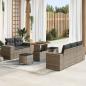 Preview: ARDEBO.de - 8-teiliges Garten Sofa Set mit Kissen Grau Poly Rattan Akazie, 3-teiliges Garten Esstisch Set mit Kissen Grau Poly Rattan Akazie
