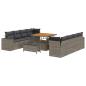 Preview: 11-teiliges Garten Sofa Set mit Kissen Grau Poly Rattan Akazie, 3-teiliges Garten Esszimmer Set mit Kissen Grau Poly Rattan Akazie