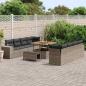 Preview: 11-teiliges Garten Sofa Set mit Kissen Grau Poly Rattan Akazie, 3-teiliges Garten Esszimmer Set mit Kissen Grau Poly Rattan Akazie