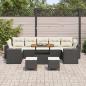 Preview: 10-teiliges Garten Sofa Set mit Kissen Schwarz Poly Rattan Akazie, 3-teiliges Garten Essgruppe mit Kissen Schwarz Poly Rattan Akazie