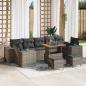 Preview: ARDEBO.de - 10-teiliges Garten Sofaset mit Kissen Grau Poly Rattan Akazie, 3-teiliges Garten Essensemble mit Kissen Grau Poly Rattan Akazie