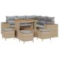 Preview: ARDEBO.de - 9-teiliges Garten-Sofaset mit Kissen Beige Poly-Rattan Akazie, 4-teiliges Garten-Essset mit Kissen Beige Poly-Rattan Akazie