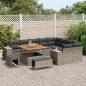 Preview: 12-teiliges Garten Sofa Set mit Kissen Grau Poly Rattan Akazie, 3-teiliges Garten Essset mit Kissen Grau Poly Rattan Akazie