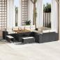 Preview: ARDEBO.de - 13-teiliges Garten-Sofa-Set mit Kissen Schwarz Poly Rattan Akazie, 3-teiliges Garten-Ess-Set mit Kissen Schwarz Poly Rattan Akazie
