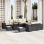 Preview: ARDEBO.de - 13-teiliges Garten Sofa Set mit Kissen Schwarz Poly Rattan Akazie, 3-teiliges Garten Esszimmer Set mit Kissen Schwarz Poly Rattan Akazie