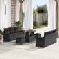 Preview: ARDEBO.de - 9-teiliges Garten Sofa Set mit Kissen Schwarz Poly Rattan Akazie, 2-Sitzer Garten Sofa mit Stauraum & Kissen Schwarz Poly Rattan, 3-teiliges Garten Essset mit Kissen Schwarz Poly Rattan Akazie