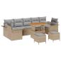 Preview: 10-teiliges Garten Sofa Set mit Kissen Beiges Poly Rattan Akazie, 2-Sitzer Garten Sofa mit Stauraum & Kissen Beiges Poly Rattan, 3-teiliges Garten Essset mit Kissen Beiges Poly Rattan Akazie