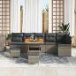 Preview: 9-teiliges Garten Sofa Set mit Kissen Grau Poly Rattan Akazie, 2-Sitzer Garten Sofa mit Stauraum und Kissen Grau Poly Rattan, 3-teiliges Garten Essset mit Kissen Grau Poly Rattan Akazie