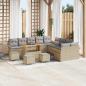 Preview: ARDEBO.de - 14-teiliges Garten Sofa Set mit Kissen Beige Poly Rattan Akazie, 2-Sitzer Garten Sofa mit Stauraum & Kissen Beige Poly Rattan, 4-teiliges Garten Essset mit Kissen Beige Poly Rattan Akazie