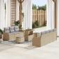 Preview: ARDEBO.de - 10-teiliges Garten Sofa Set mit Kissen Beige Poly Rattan Akazie, 2-Sitzer Garten Sofa mit Stauraum & Kissen Beige Poly Rattan, 3-teiliges Garten Esszimmer Set mit Kissen Beige Poly Rattan Akazie