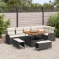Preview: ARDEBO.de - 9-teiliges Garten Sofaset mit Kissen Schwarz Poly-Rattan Akazie, 2-Sitzer Garten Sofa mit Stauraum & Kissen Schwarz Poly-Rattan, 3-teiliges Garten Esstischset mit Kissen Schwarz Poly-Rattan Akazie