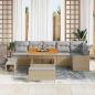 Preview: ARDEBO.de - 9-teiliges Garten Sofa Set mit Kissen Beige Poly Rattan Akazie, 2-Sitzer Garten Sofa mit Stauraum & Kissen Beige Poly Rattan, 3-teiliges Garten Dining Set mit Kissen Beige Poly Rattan Akazie