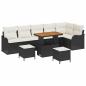 Preview: 9-teiliges Garten Sofa Set mit Kissen Schwarz Poly Rattan Akazie, 2-Sitzer Garten Sofa mit Stauraum & Kissen Schwarz Poly Rattan, 3-teiliges Garten Esstisch Set mit Kissen Schwarz Poly Rattan Akazie