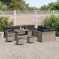 Preview: 14-teilige Garten Sofa Set mit Kissen Grau Poly Rattan Akazie, 2-Sitzer Garten Sofa mit Stauraum & Kissen Grau Poly Rattan, 4-teiliges Garten Esszimmer Set mit Kissen Grau Poly Rattan Akazie