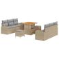 Preview: 9-teiliges Garten Sofa Set mit Kissen Beige Poly Rattan Akazie, 2-Sitzer Garten Sofa mit Stauraum & Kissen Beige Poly Rattan, 3-teiliges Garten Esstisch Set mit Kissen Beige Poly Rattan Akazie